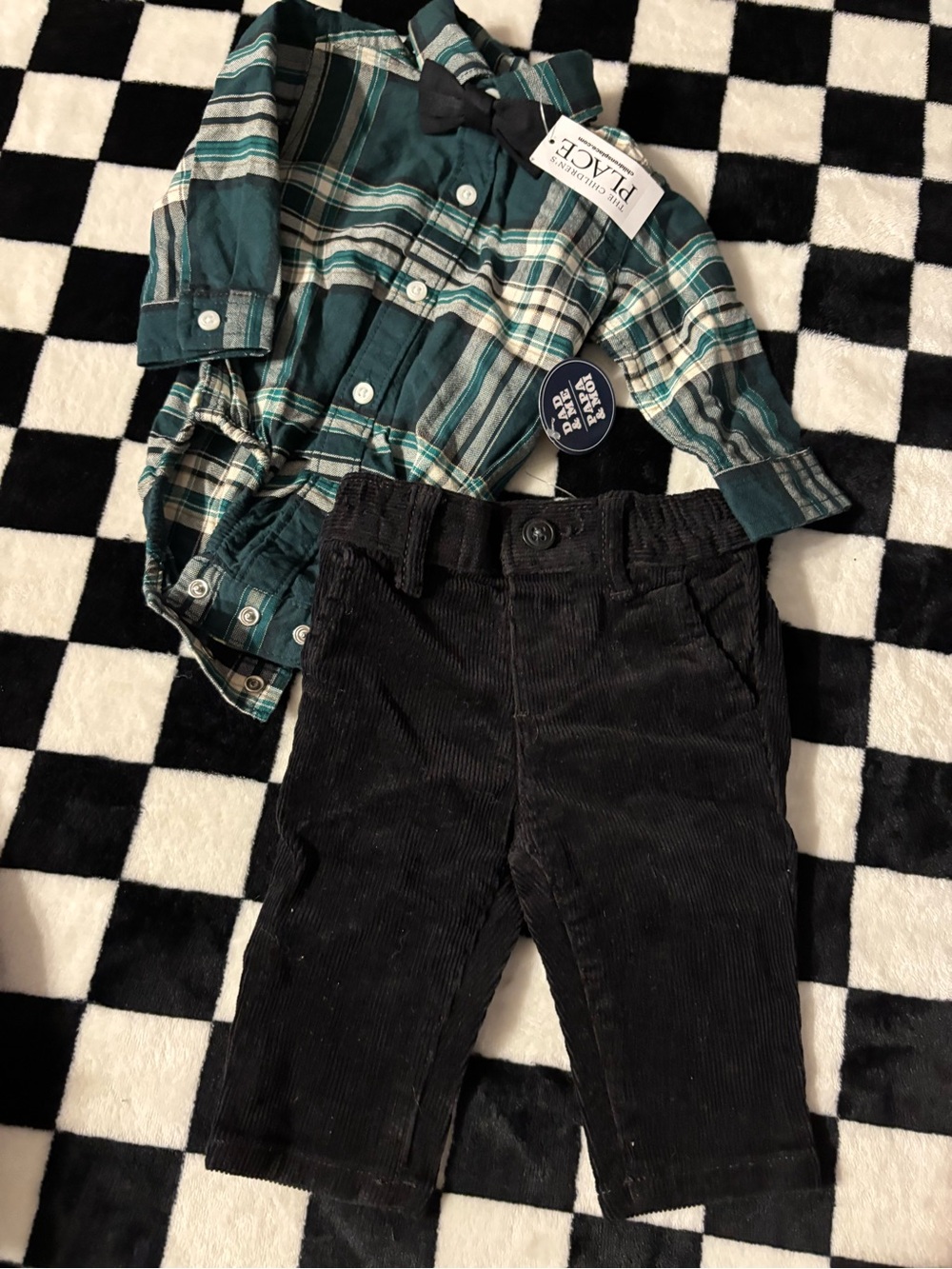 NWT 0/3 month childrens place plaid shirt with pants outfit set